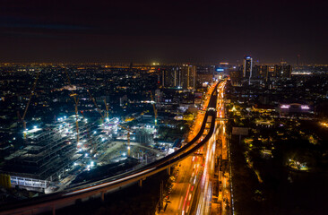 Fototapeta na wymiar Train station top view, Road traffic an important infrastructure in Bangkok Thailand