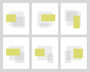 Abstract set of minimalist compositions. Geometric shapes in light green, gray and black on a white background.