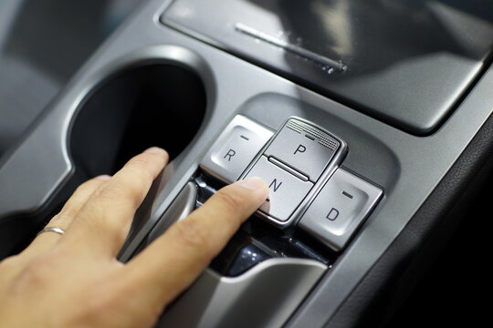 Automatic gear button inside a modern sports car.