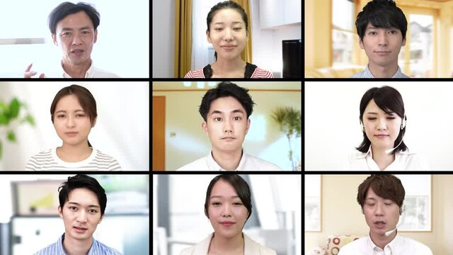 オンライン会議　イメージ　9人　左上がホスト・上司　パソコン画面　合成用