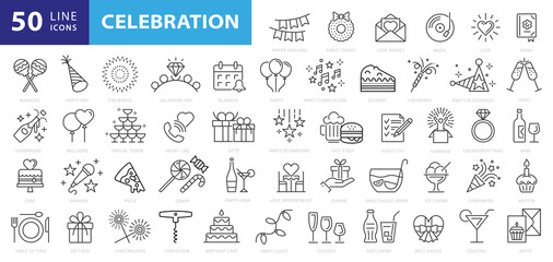 Party line icon set. Included icons as celebrate, celebration, dancing, music, congrats and more - 403818746