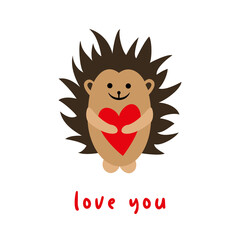 A cute hedgehog holds a heart in its paws. The character. Vector illustration for Valentine's Day.
