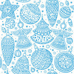 Christmas baubles seamless. Christmas toys seamless pattern on white background . - 403819323