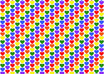 LGBT flag made of multicolor hearts on a white background. Seamless pattern. Vector illustration.