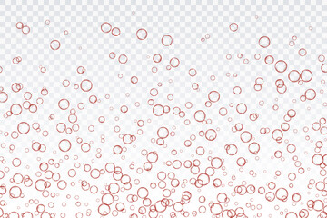 Red air bubbles, oxygen, champagne crystal clear, isolated on a transparent background of modern design. Vector illustration of EPS 10.