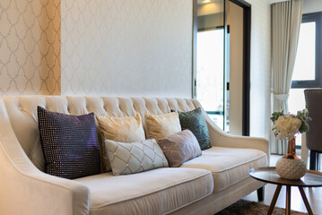 Sofa and pillows in living room