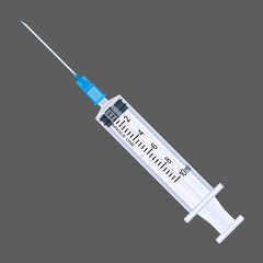 Disposable 10ml syringe. Realistic image. Vector illustration on a dark background.