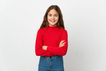 Little girl over isolated white background keeping the arms crossed in frontal position