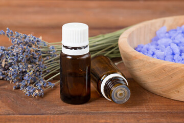 bowl of lavender bath salt and massage oil