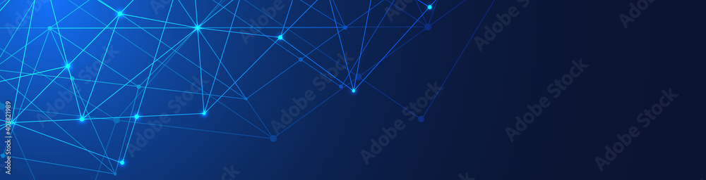 Wall mural website header or banner design with abstract geometric background and connecting dots and lines. gl