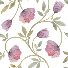 pattern watercolor delicate. seamless botanical pattern. abstract ornament from leaves and flowers.