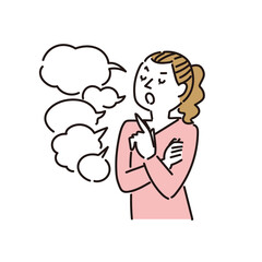 不機嫌な顔でたくさんの事を話す女性