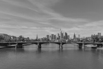 Fototapeta na wymiar View of the skyline of the city of Frankfurt am Main in black and white, Germany