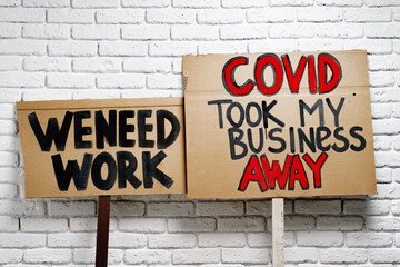 Protestive placard against coronavirus lockdowns close up