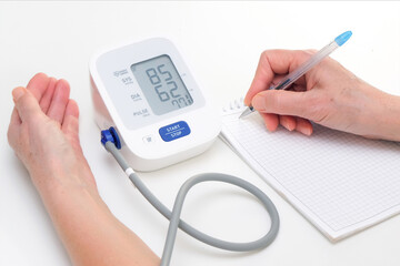 Man measures blood pressure