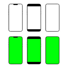 Smartphone, mobile phone isolated with blank screen and Mobile phone mockup with green screen, Images for graphics work, advertising editing - clipping path