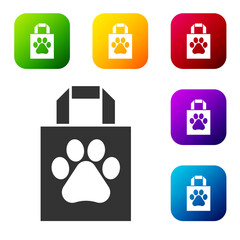 Black Shopping bag pet icon isolated on white background. Pet shop online. Animal clinic. Set icons in color square buttons. Vector.