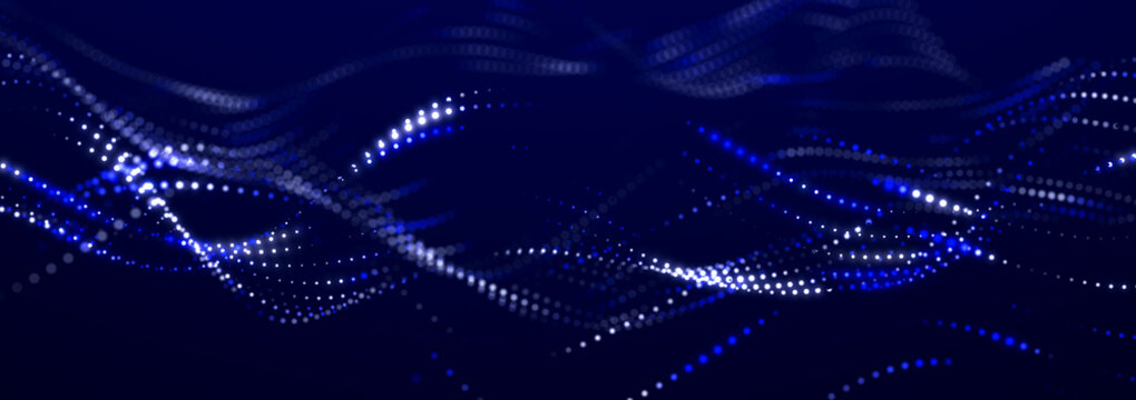 Digital wave with many dots. Abstract backdrop of dynamic wave. Technology or science banner. 3d widescreen © Ihor