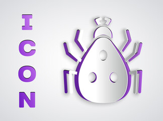 Paper cut Ladybug icon isolated on grey background. Paper art style. Vector.