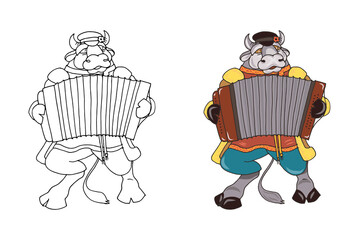 bull musician in Russian national dress