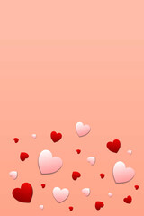Simple heart shape with white and red colors on orange background. For template, artwork, poster or banner.