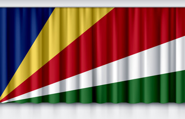 Flag of Seychelles on silk curtain, stage performance event ceremony show,3d illustration