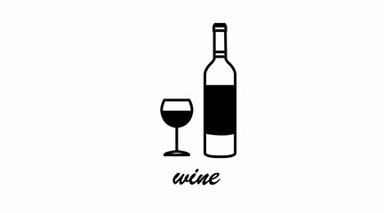 Vector Isolated Illustration of a Bottle and a Cup of Wine. Black and White Wine Icon
