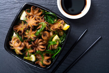 Baby octopus fried with lemon