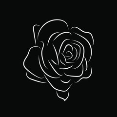 simple Line Art rose flower on black background