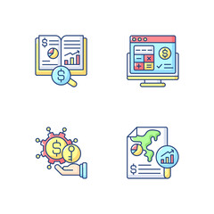 Accounting RGB color icons set. Turnkey finance functions of company. Financial methods of controlling business budget. Isolated vector illustrations