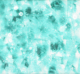 Abstract painting with turquoise brush strokes on white