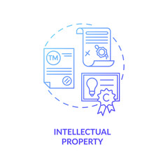 Intellectual property concept icon. Intangible asset idea thin line illustration. Mental-work products. Literary and artistic works. Copyrights, trademarks. Vector isolated outline RGB color drawing