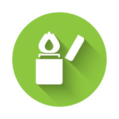 White Lighter icon isolated with long shadow. Green circle button. Vector.