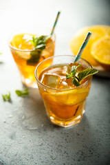 Healthy orange drink with fresh mint
