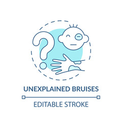 Unexplained bruises turquoise concept icon. Sign of physical violence at home. Abuse symptom. Child safety idea thin line illustration. Vector isolated outline RGB color drawing. Editable stroke