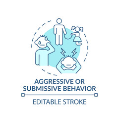 Aggressive or submissive behavior turquoise concept icon. Sign of domestic abuse, parental neglect. Child safety idea thin line illustration. Vector isolated outline RGB color drawing. Editable stroke
