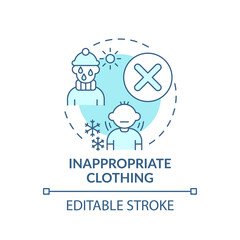 Inappropriate clothing turquoise concept icon. Sign of parental neglect. Damage to kids health. Child safety idea thin line illustration. Vector isolated outline RGB color drawing. Editable stroke