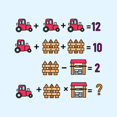 Mathematical riddle, educational game for children and adults, rebus.Riddle for the mind. Riddle with numbers. Vector. Mathematical rebus. Result. Crossword for social networks
