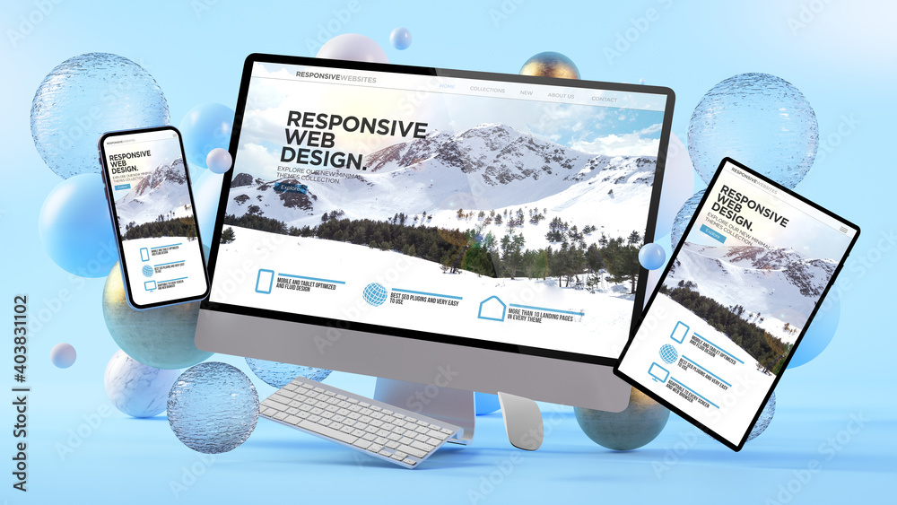 Poster responsive devices floating website mock up