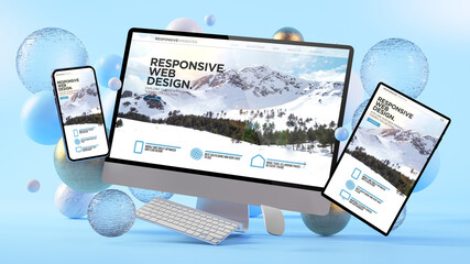 Responsive devices floating website mock up