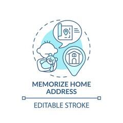 Memorize home address turquoise concept icon. Teach kid house location. Help children. Child safety idea thin line illustration. Vector isolated outline RGB color drawing. Editable stroke