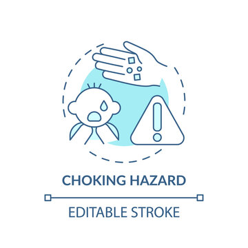 Choking Hazard Turquoise Concept Icon. Baby Suffocation Risk From Food. Kids Health Protection. Child Safety Idea Thin Line Illustration. Vector Isolated Outline RGB Color Drawing. Editable Stroke