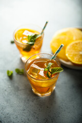 Healthy orange drink with fresh mint