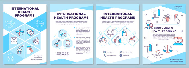 Fototapeta na wymiar Health programs brochure template. Improving health-related systems. Flyer, booklet, leaflet print, cover design with linear icons. Vector layouts for magazines, annual reports, advertising posters