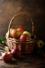 Fresh organic apples in the basket