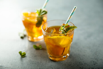 Healthy orange drink with fresh mint