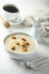Homemade oatmeal porridge with almond