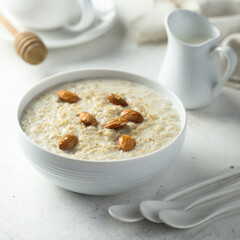 Homemade oatmeal porridge with almond
