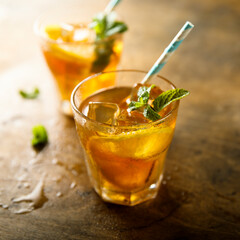 Healthy orange drink with fresh mint