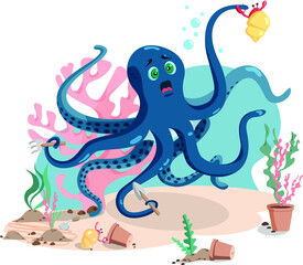 Cute octopus gardener vector